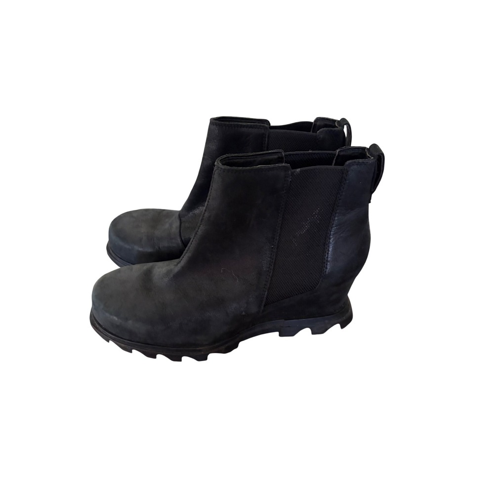 Sorel Joan of Arctic Wedge III Chelsea Boots Black Leather Womens 11 Gorpcore - Picture 3 of 8